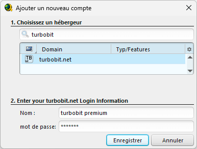 Compte pPremium Turbobit dans Jdownloader